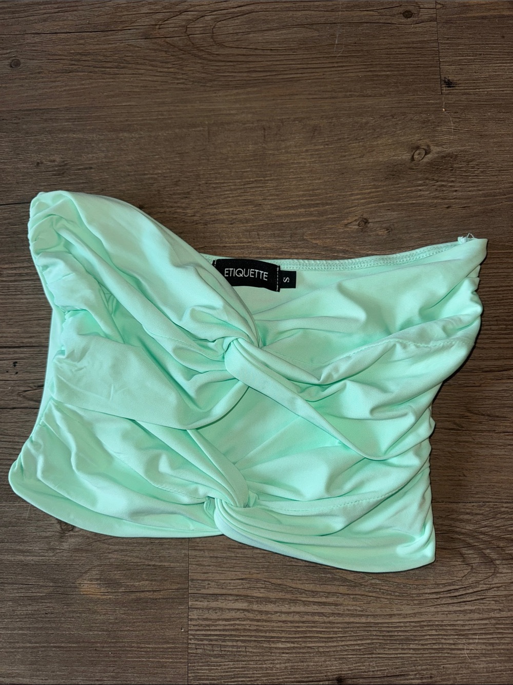 Mint Twist-Front Strapless Top